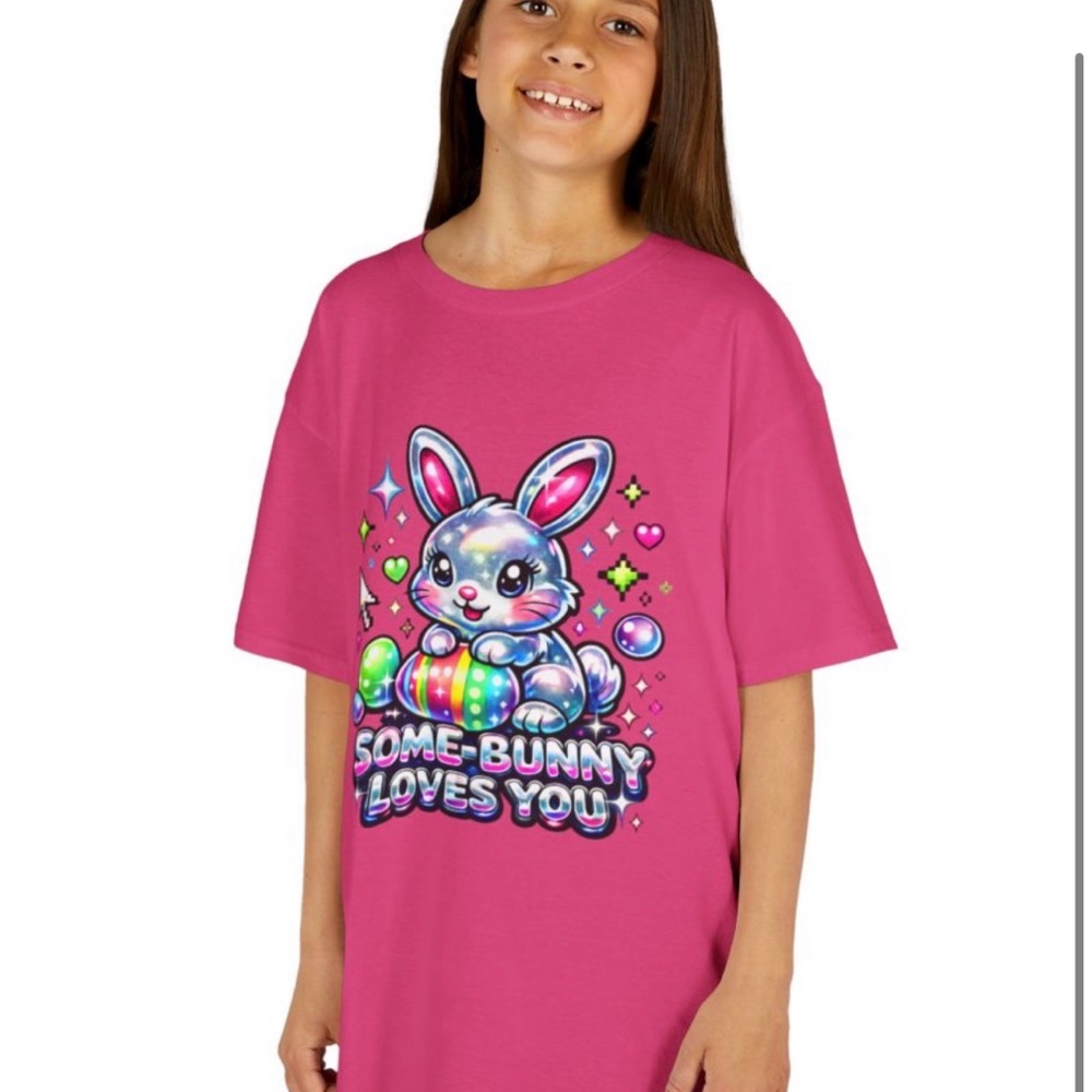 Retro Gildan Pink Bunny Kids T-Shirt - Picture 2 of 3